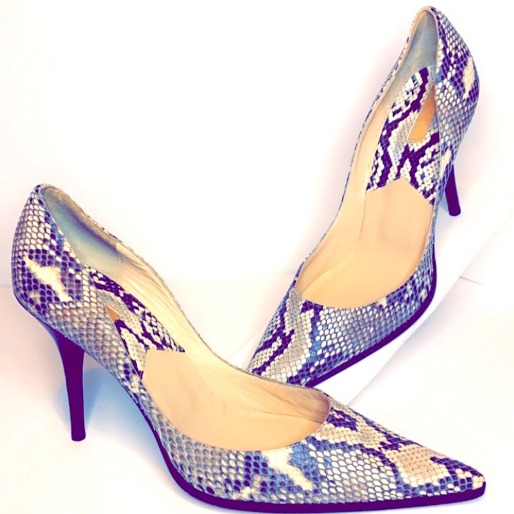 Michael Michael Kors Snakeskin Leather Pointed Toe Heel Pumps